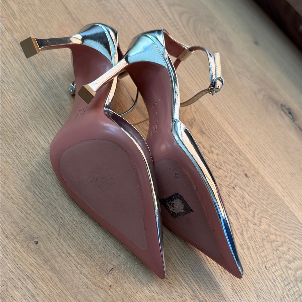 Amina Muaddi Silver Kim 105 Pump Heels 37 - Picture 4 of 4